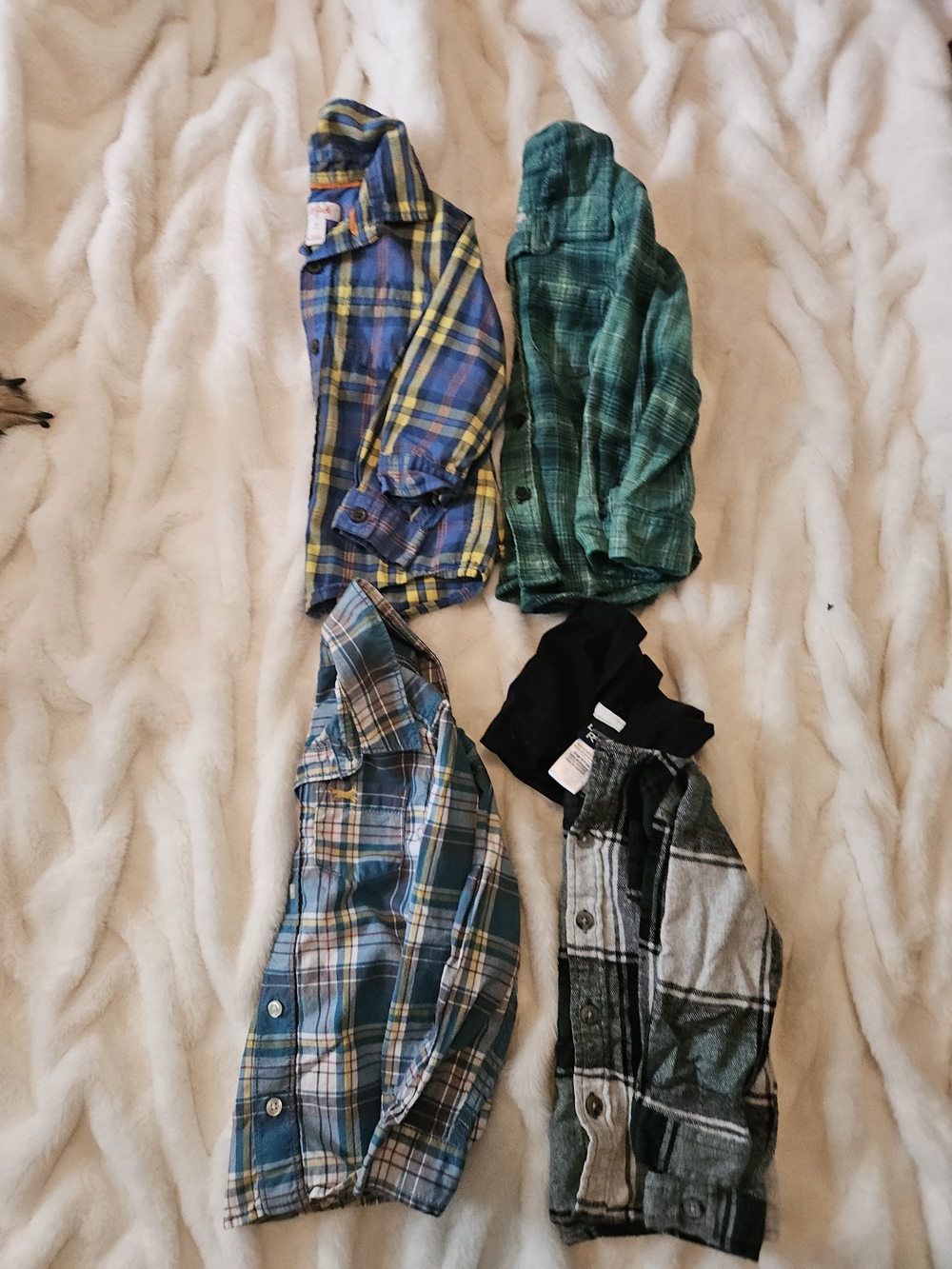 Assorted Boys' Plaid Flannel Shirt Bundle - Blue, Green, Black